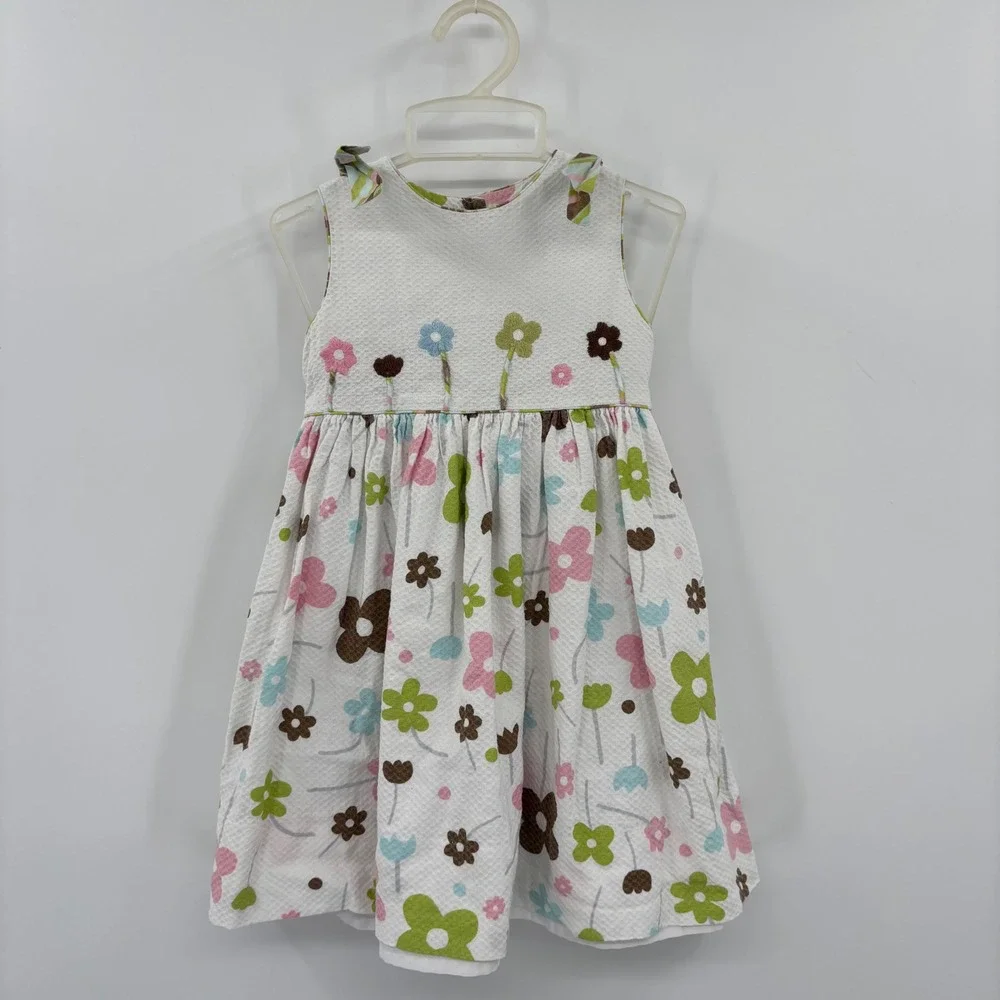 Sarah Louise Floral Dress Kids 2Y White Hand Embroidered Seersucker Easter Bows